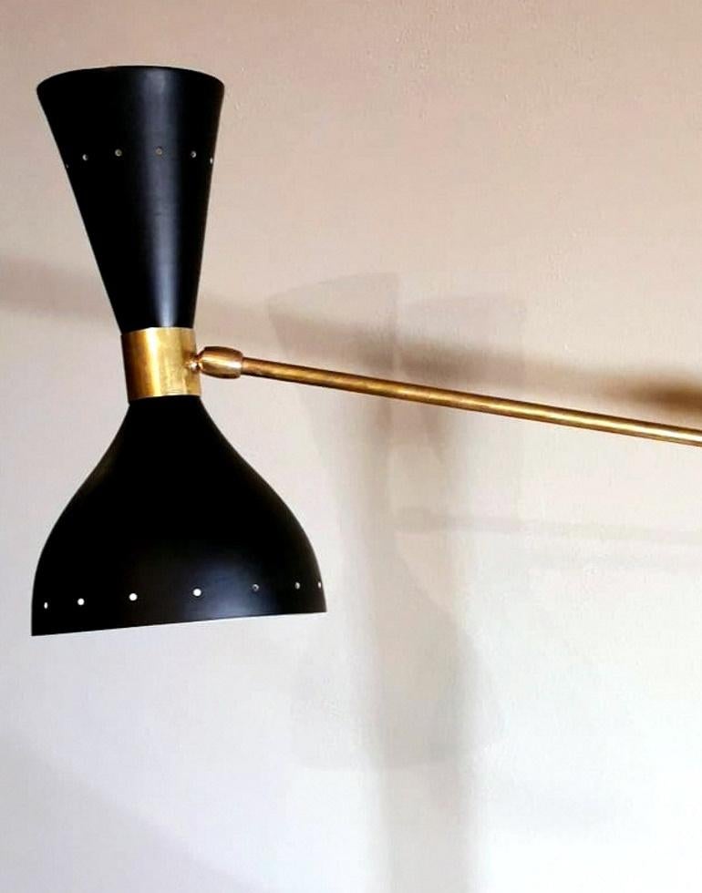 Italian Stilnovo Style Diabolo Model Brass Table Lamp with Carrara Marble Base For Sale