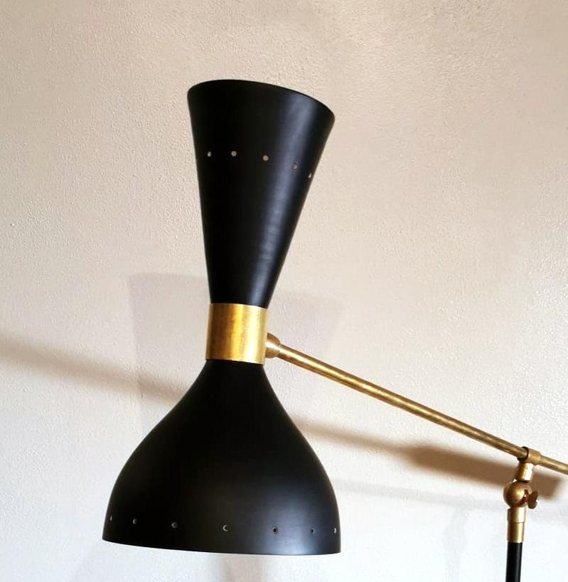 20th Century Stilnovo Style Diabolo Model Brass Table Lamp with Carrara Marble Base For Sale