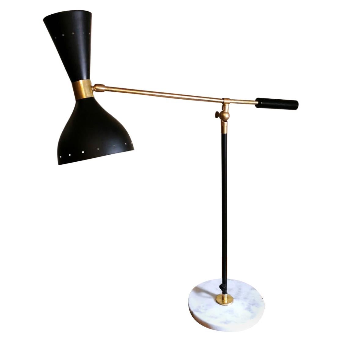 Stilnovo Style Diabolo Model Brass Table Lamp with Carrara Marble Base For Sale