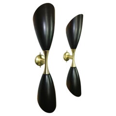 Stilnovo Style Emailliertes Aluminium und Messing Schwarz Wandleuchter