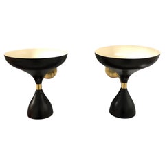 Lampade in alluminio smaltato e ottone nero in stile Stilnovo