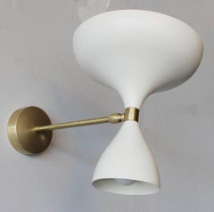 Stilnovo Style Enameled Aluminum and Brass Ivory Sconces