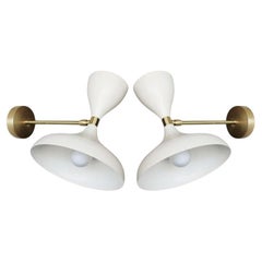 Stilnovo Style Enameled Aluminum and Brass Ivory Sconces