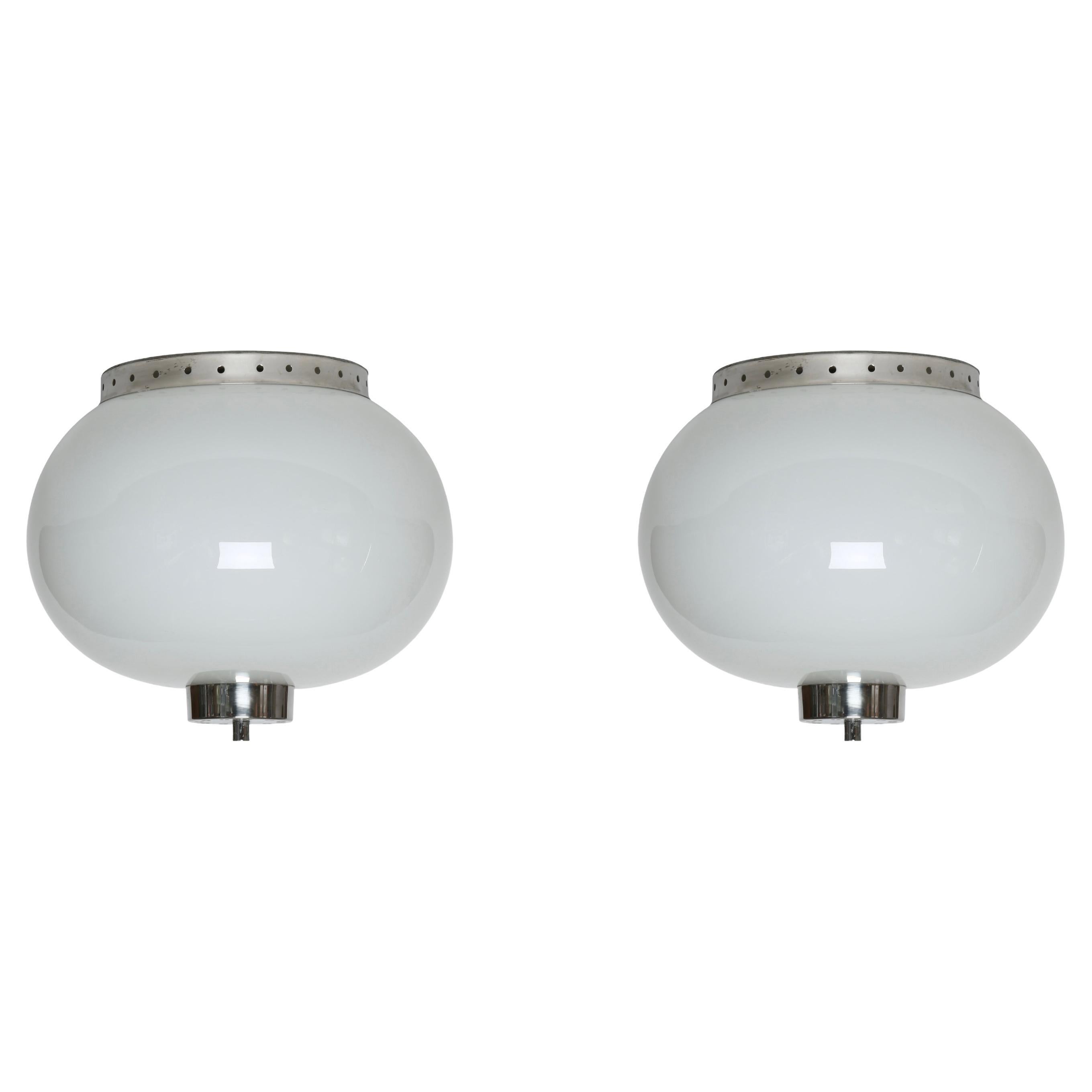Stilnovo style flush mount ceiling lights, set of 2 Italy circa 1960s