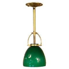 Stilnovo Style Green Glass and Brass Pendant, Italy 1950s