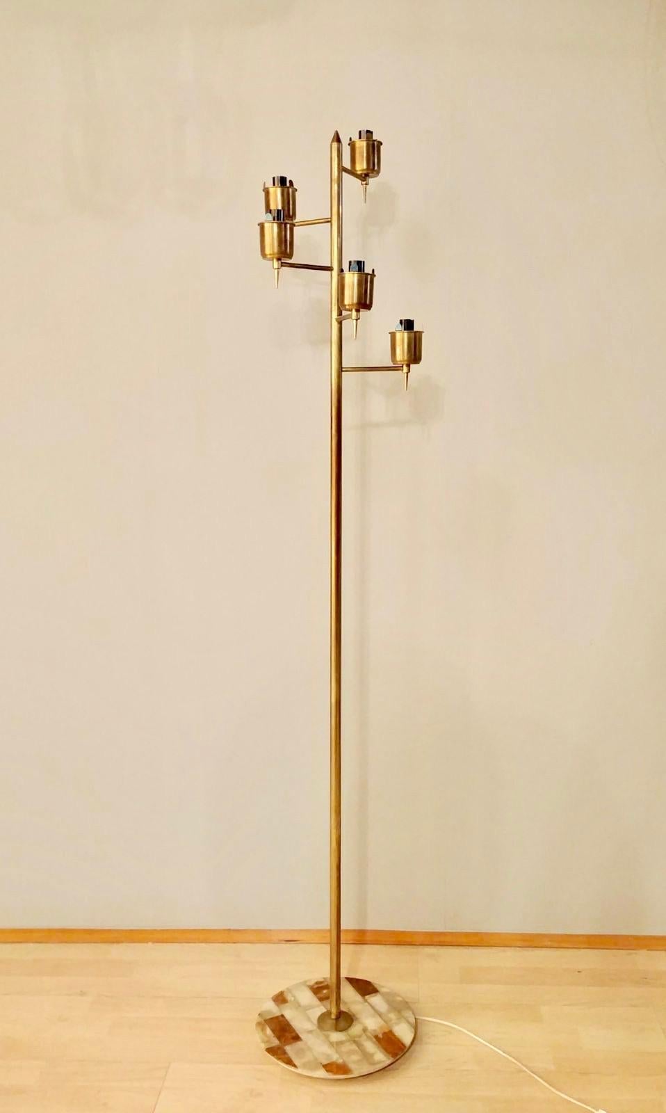 Stilnovo Style Italian Brass Floor Lamp with Six Lights and Marble Base, 1960s 5