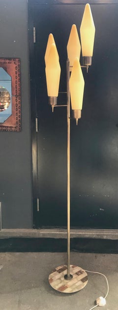 Stilnovo Style Italian Brass Floor Lamp with Six Lights and Marble Base, 1960s