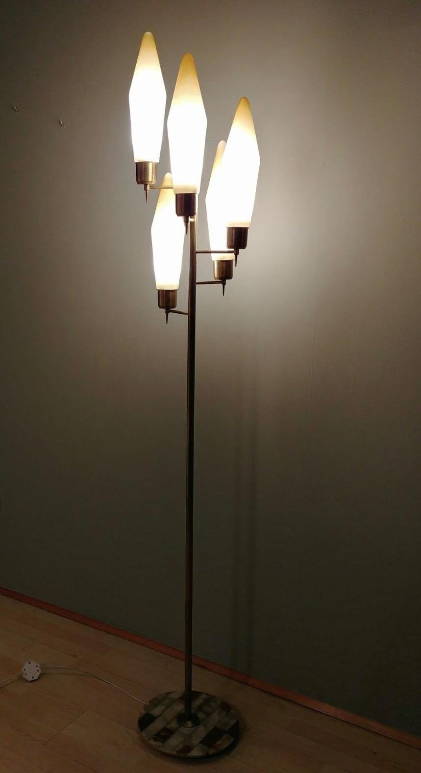 Stilnovo Style Italian Brass Floor Lamp with Six Lights and Marble Base, 1960s 3