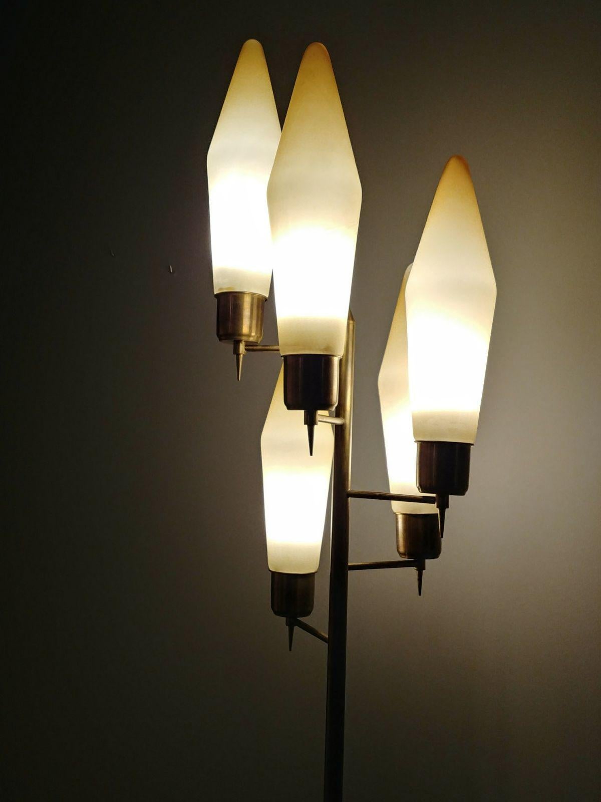 Stilnovo Style Italian Brass Floor Lamp with Six Lights and Marble Base, 1960s 4