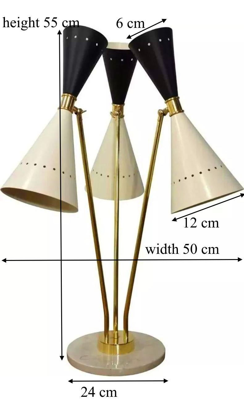 Stilnovo Style Italian Brass Table Lamp With Three Arms And Marble Base For Sale 13