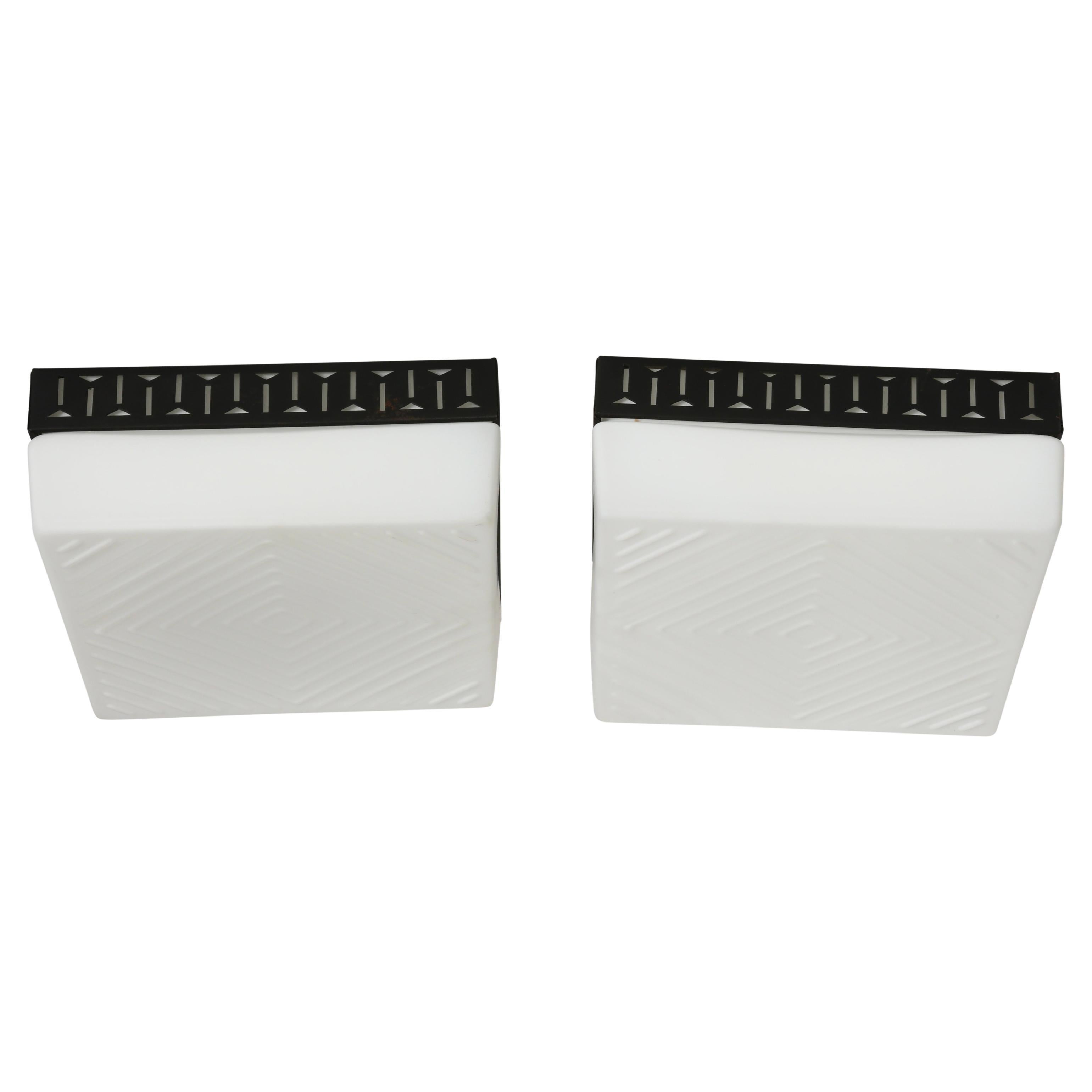 Stilnovo style Italian Flush Mount Light with Opaline Glass, circa 1960s For Sale