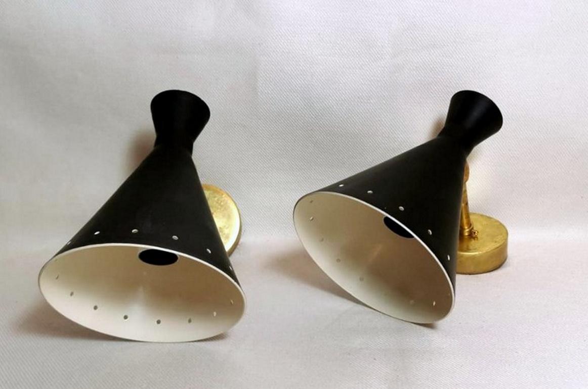 Mid-Century Modern Stilnovo Style Italian Pair of Brass Sconces Diabolo Model, 1960
