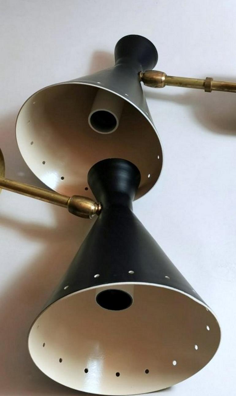 Painted Stilnovo Style Italian Pair of Brass Sconces Diabolo Model, 1960