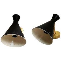 Stilnovo Style Italian Pair of Brass Sconces Diabolo Model, 1960