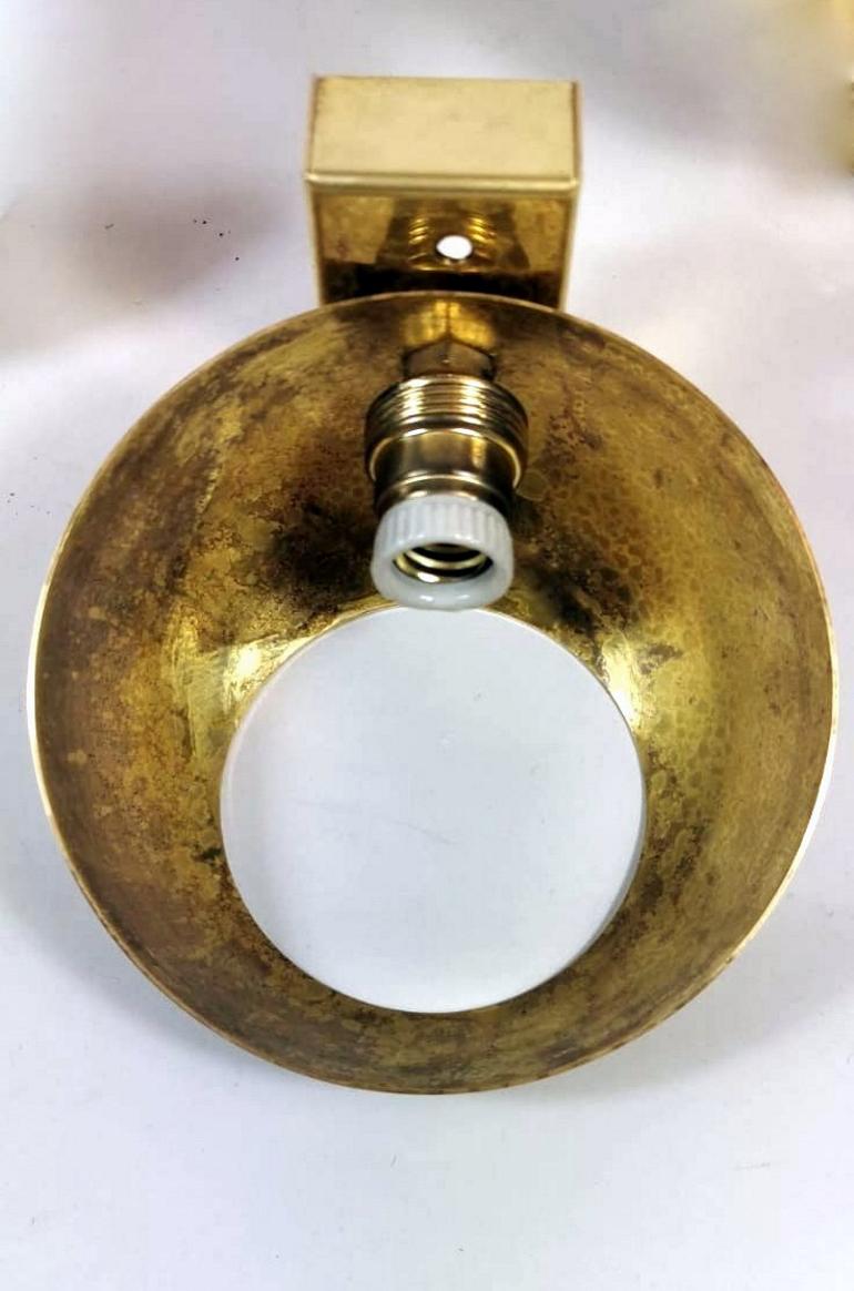 Stilnovo Style Italian Pair of Brass Wall Sconces and Glass Spheres Opaline  6