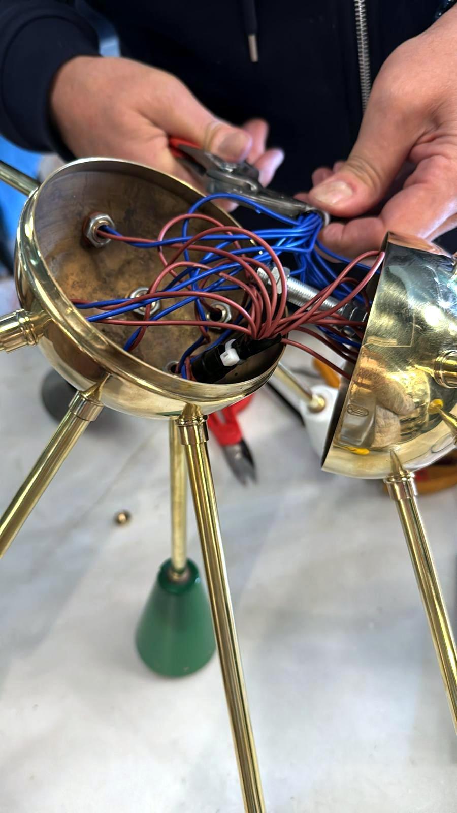 Stilnovo Style Italian Sputnik Chandelier in Brass and Multicolor Enameled Metal For Sale 13