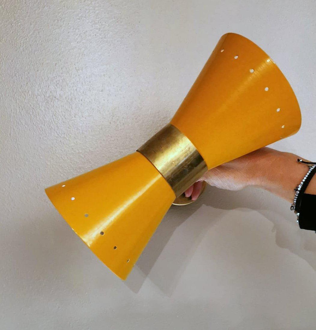 Stilnovo Style Italian Wall Sconce Model Diabolo in Brass and Metal Orange Color 4