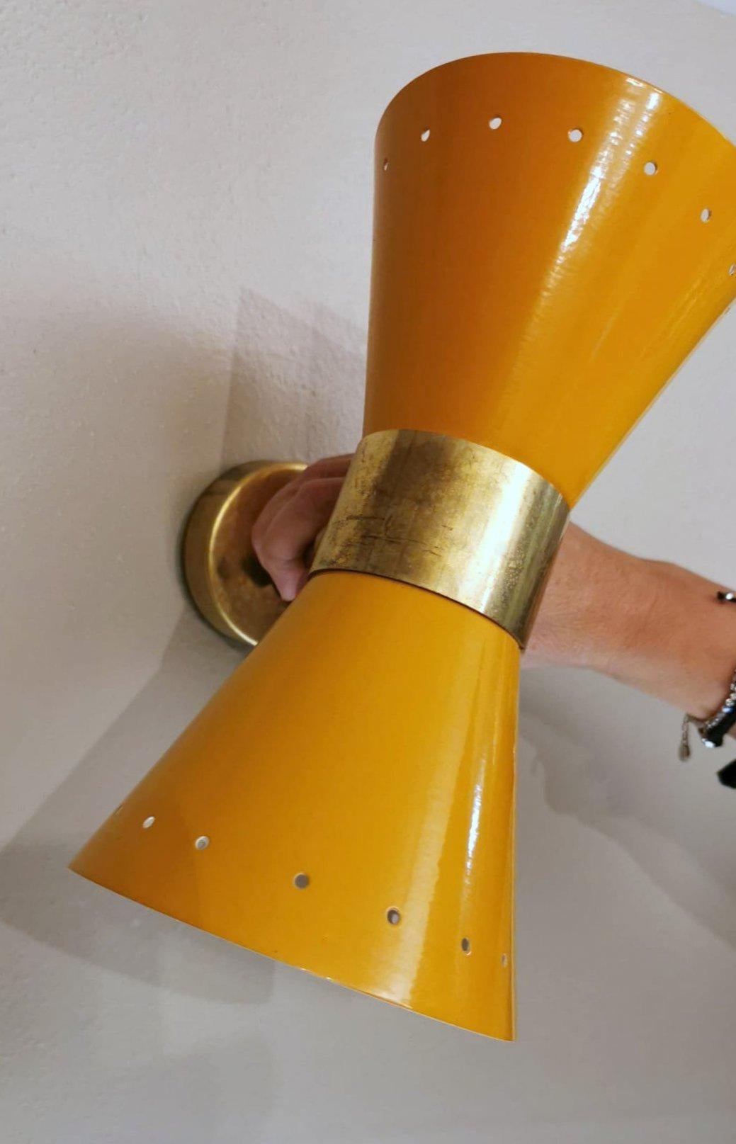Stilnovo Style Italian Wall Sconce Model Diabolo in Brass and Metal Orange Color 5