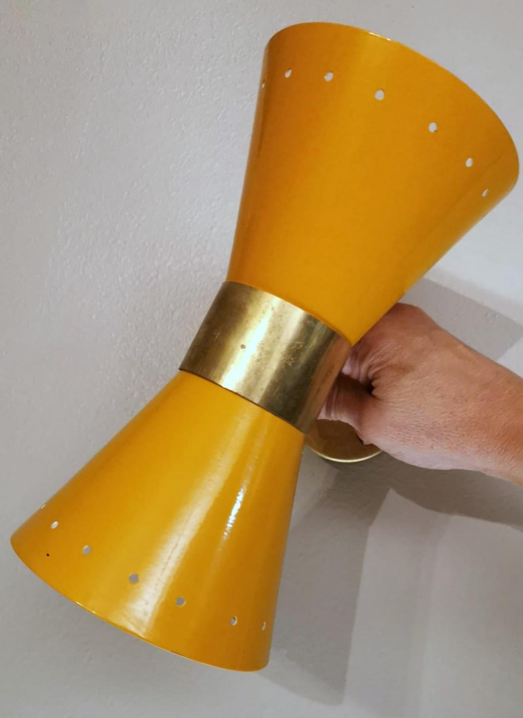 Stilnovo Style Italian Wall Sconce Model Diabolo in Brass and Metal Orange Color 6