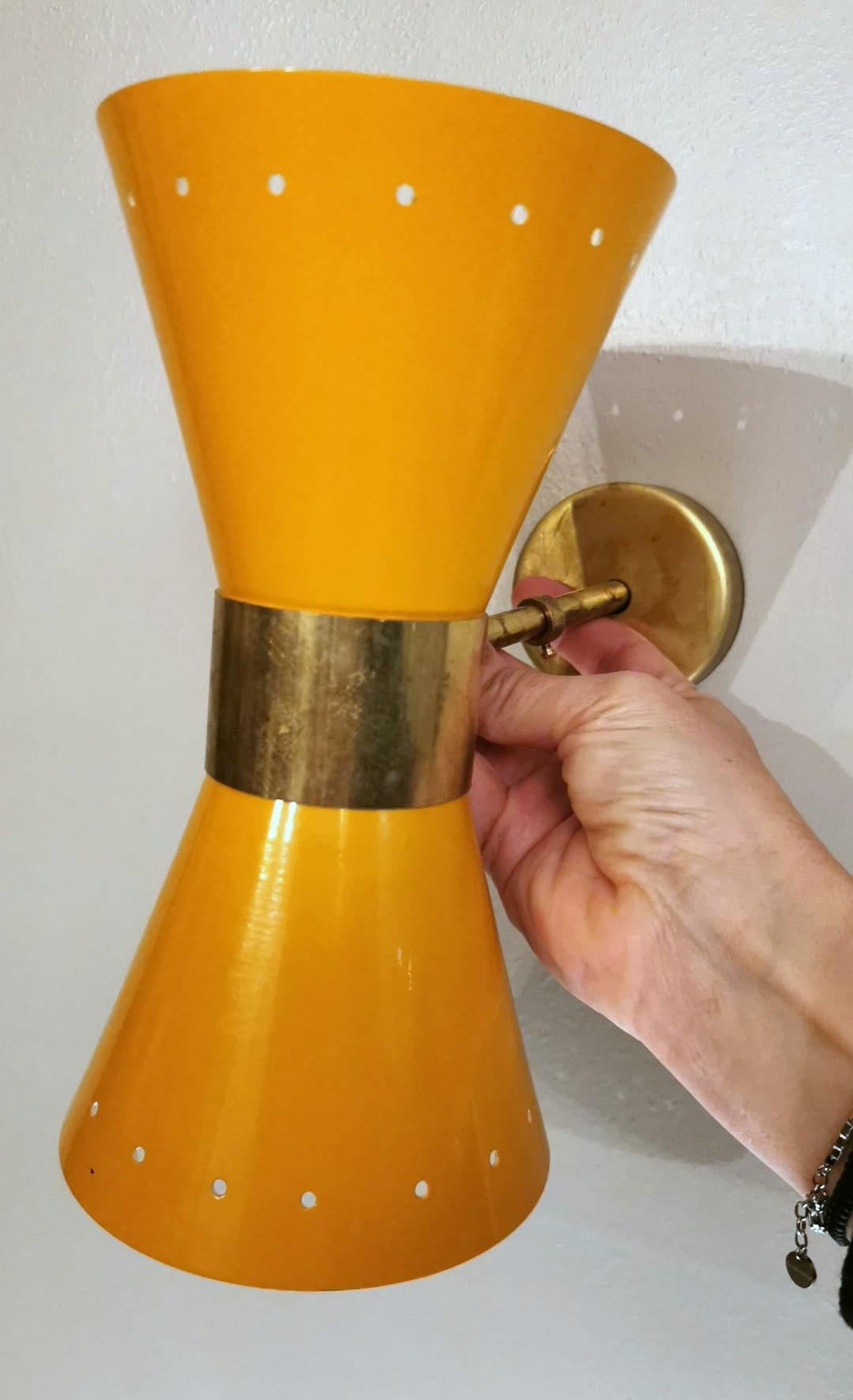 Stilnovo Style Italian Wall Sconce Model Diabolo in Brass and Metal Orange Color 7