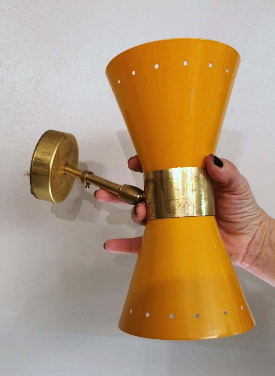 Stilnovo Style Italian Wall Sconce Model Diabolo in Brass and Metal Orange Color 8