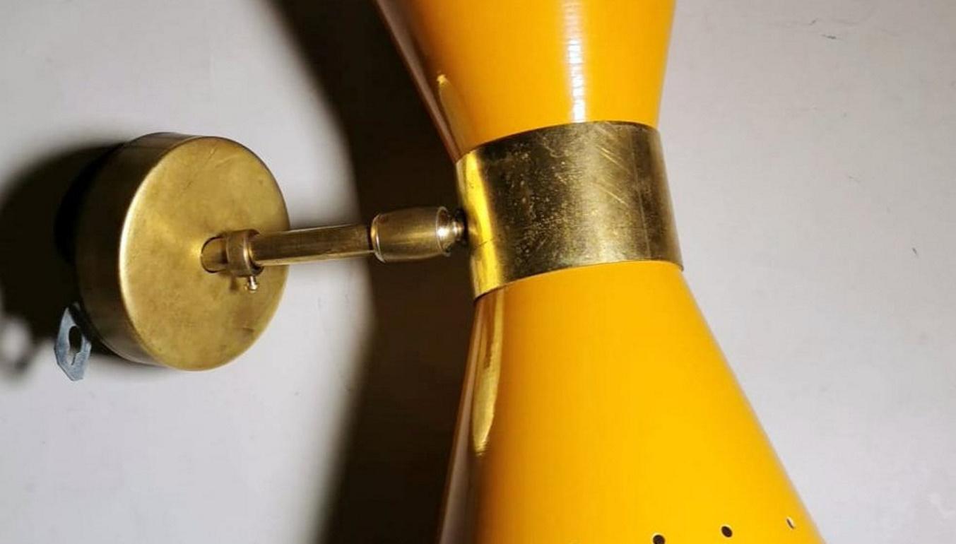 20th Century Stilnovo Style Italian Wall Sconce Model Diabolo in Brass and Metal Orange Color