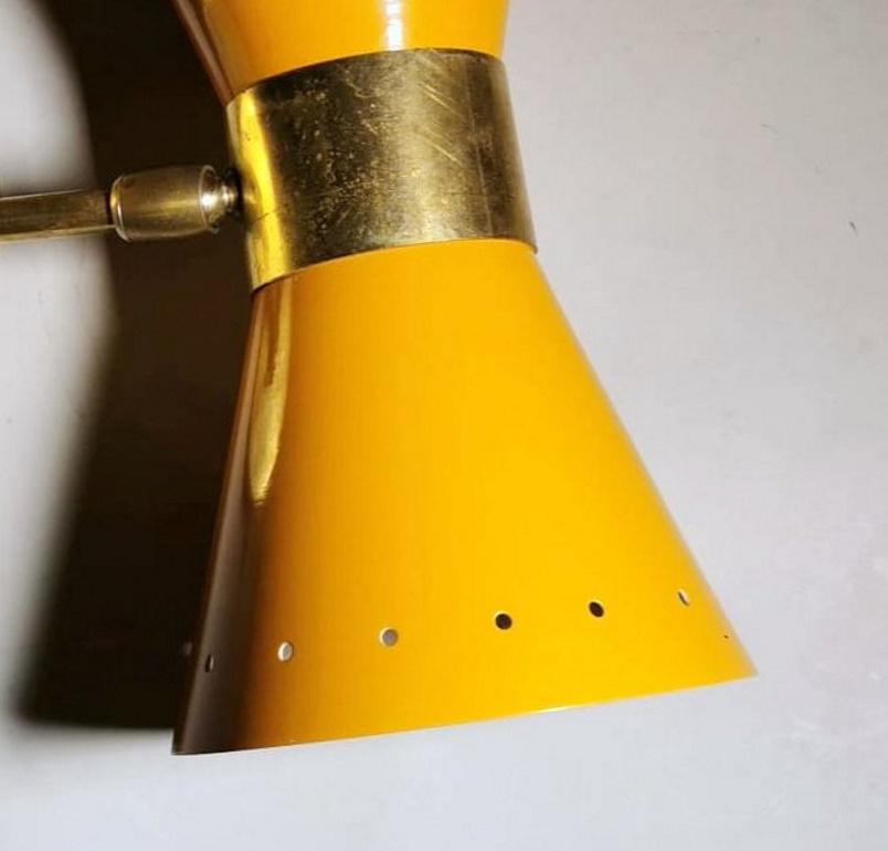 Stilnovo Style Italian Wall Sconce Model Diabolo in Brass and Metal Orange Color 1