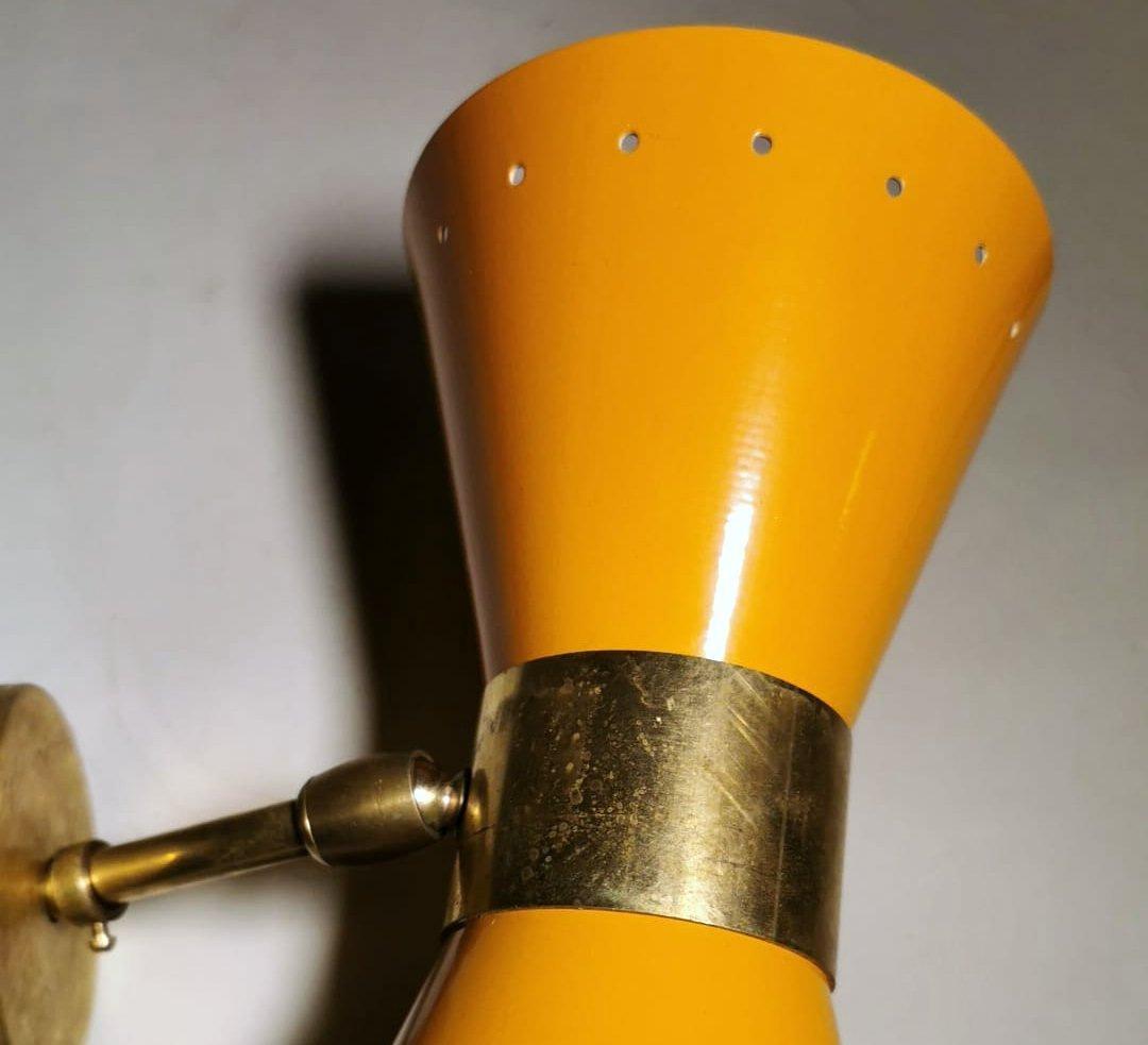 Stilnovo Style Italian Wall Sconce Model Diabolo in Brass and Metal Orange Color 3