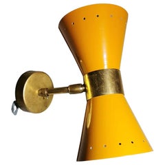 Stilnovo Style Italian Wall Sconce Model Diabolo in Brass and Metal Orange Color