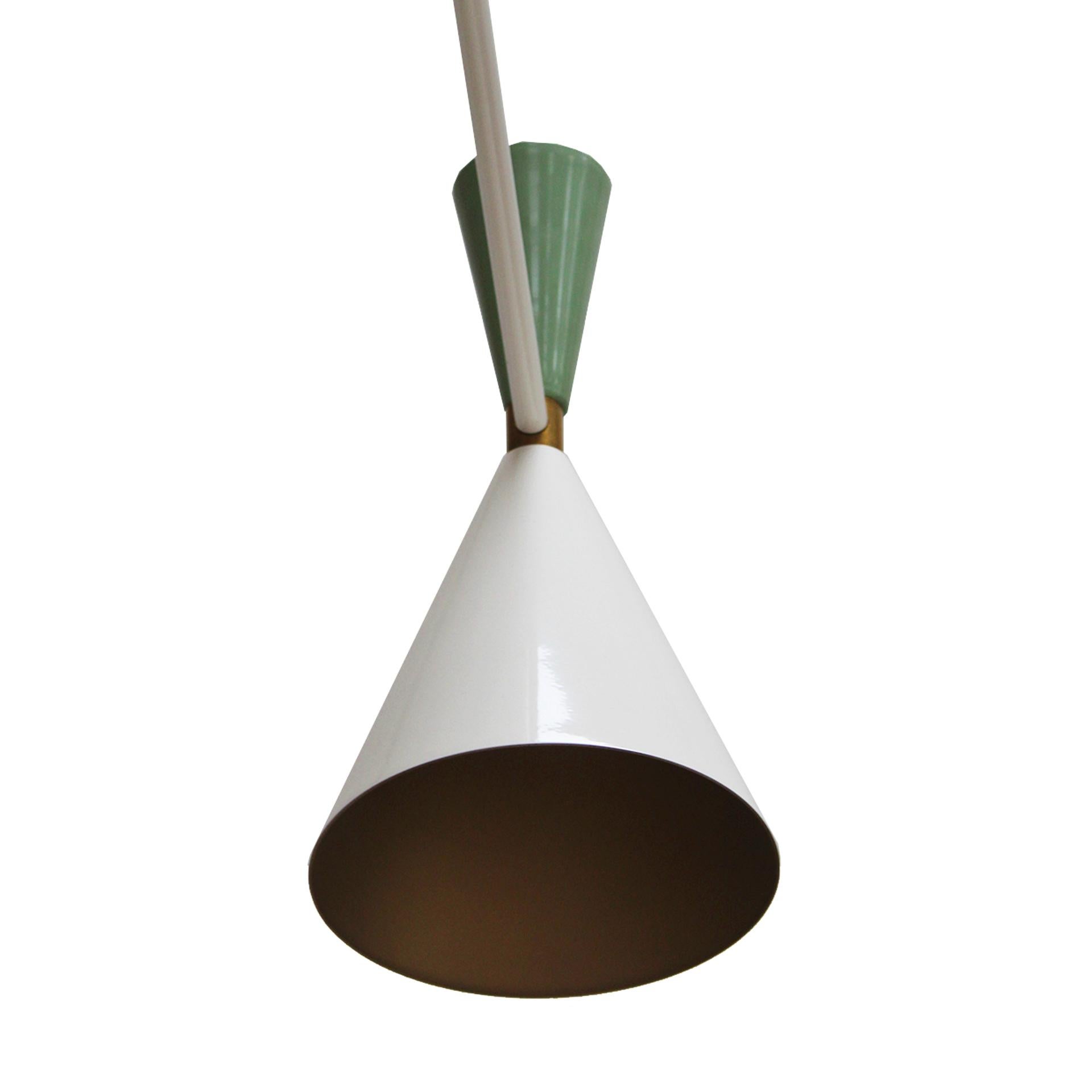 Spanish Stilnovo Style White and Green Lacquered Suspension Lamp . Spain, 2022 For Sale