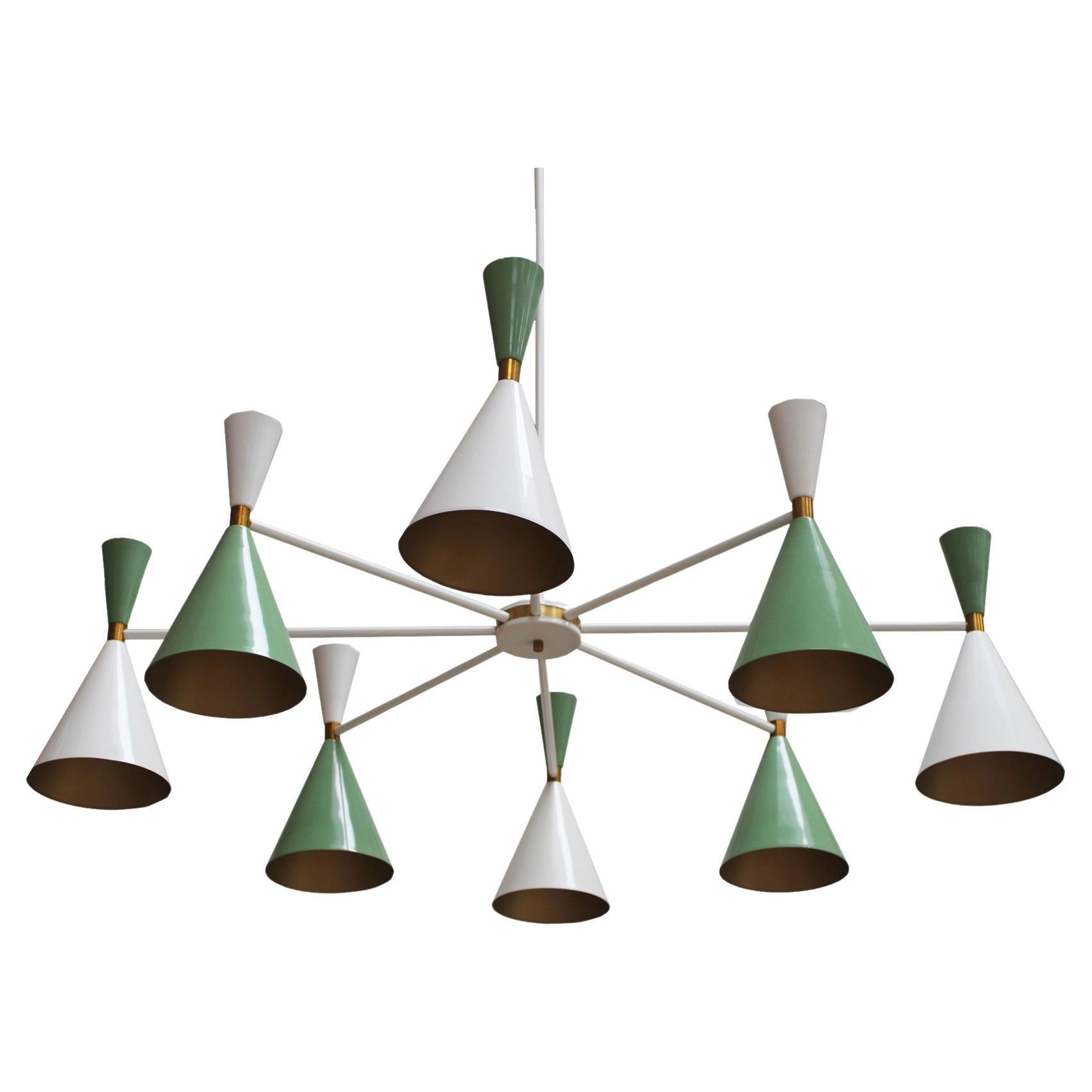 Stilnovo Style White and Green Lacquered Suspension Lamp . Spain, 2022 For Sale