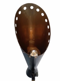 Stilnovo Style Brass Tripod Floor Lamp with Conical Metal Lampshade