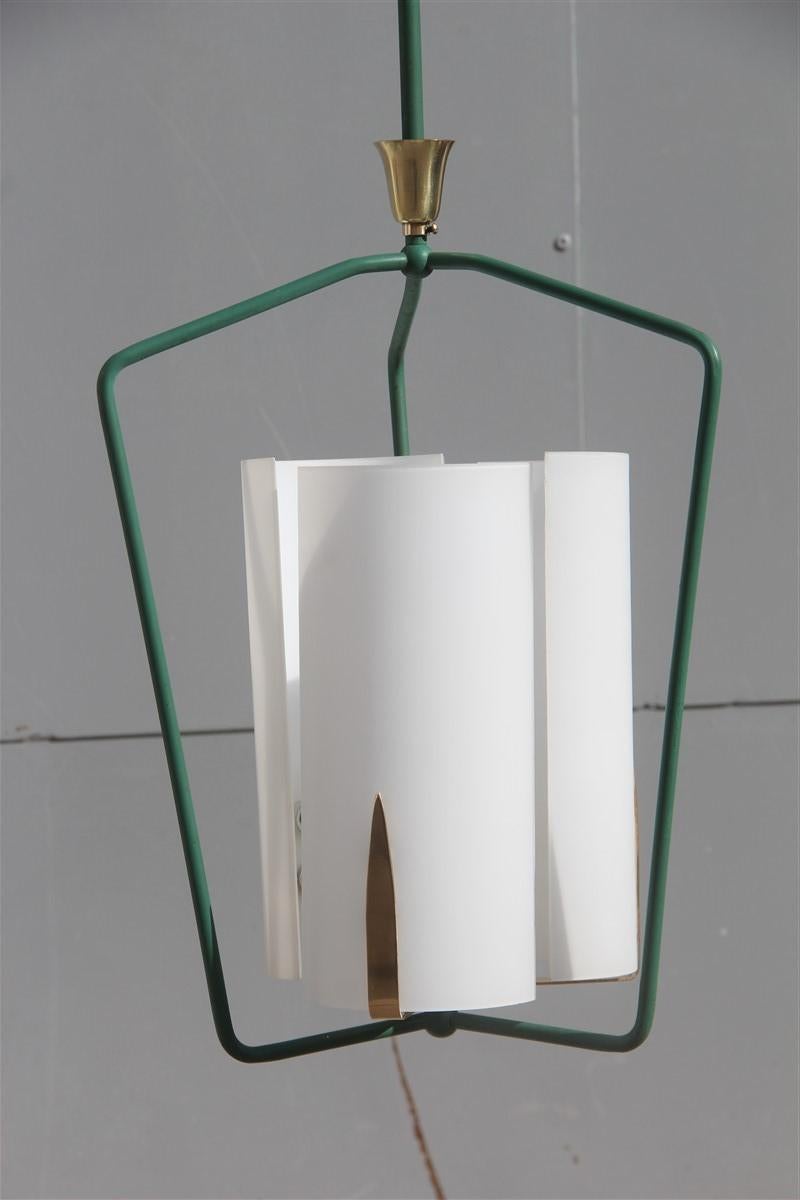 Stilnovo style lantern midcentury Italian design gold green white glass.
1 light bulb E27 Max 100 watt.