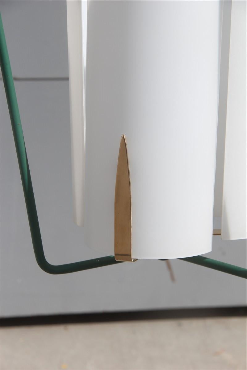 Mid-20th Century Stilnovo Style Lantern Midcentury Italian Design Gold Green White Glass For Sale