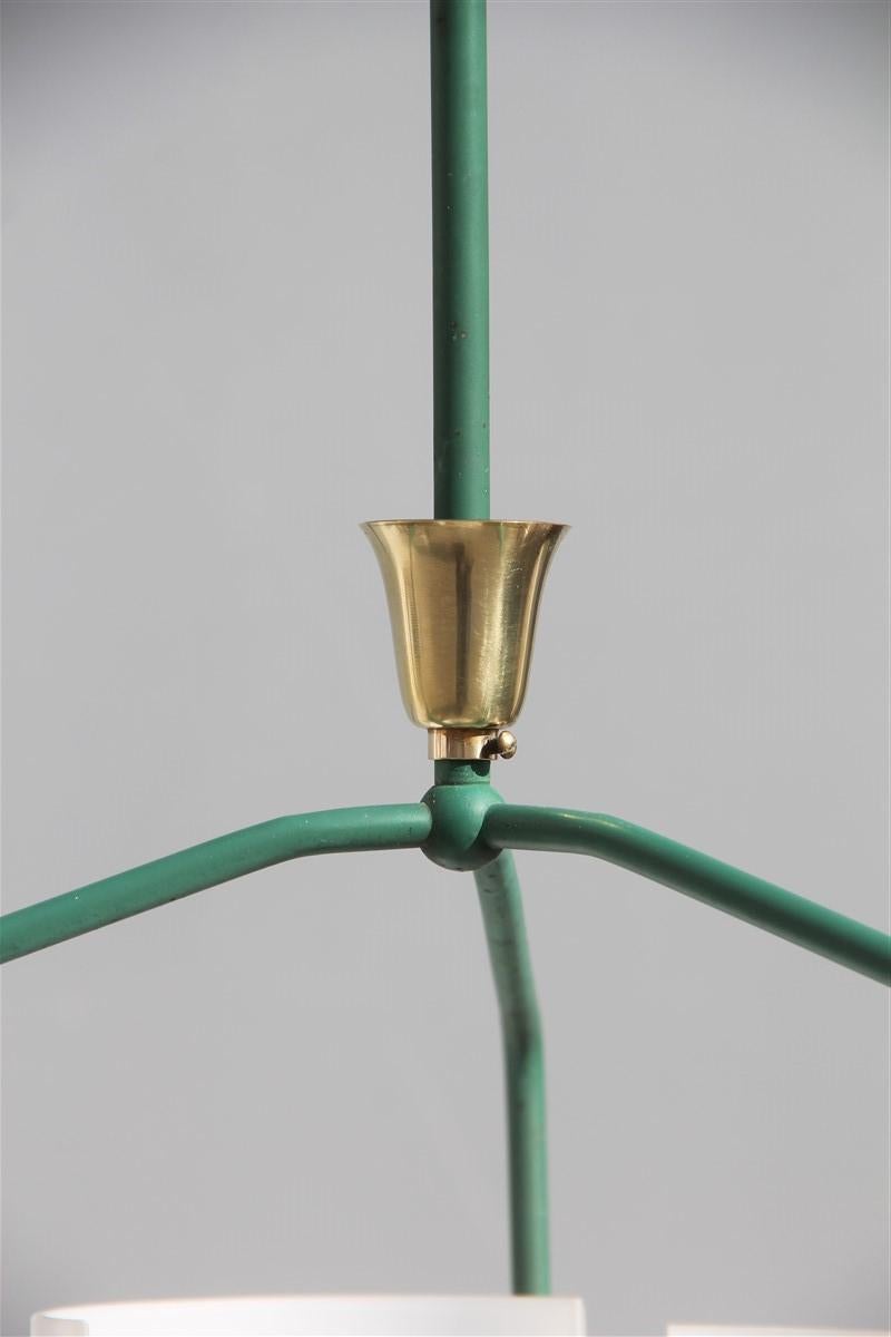 Stilnovo Style Lantern Midcentury Italian Design Gold Green White Glass For Sale 1