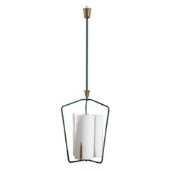Stilnovo Style Lantern Midcentury Italian Design Gold Green White Glass