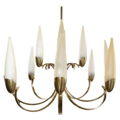 Stilnovo Style Mid-Century Modern 12-Light Brass Chandelier