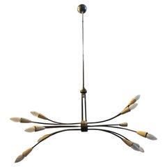 Stilnovo Style Mid-Century Modern Brass Italian Sputnik Chandelier, circa 1950