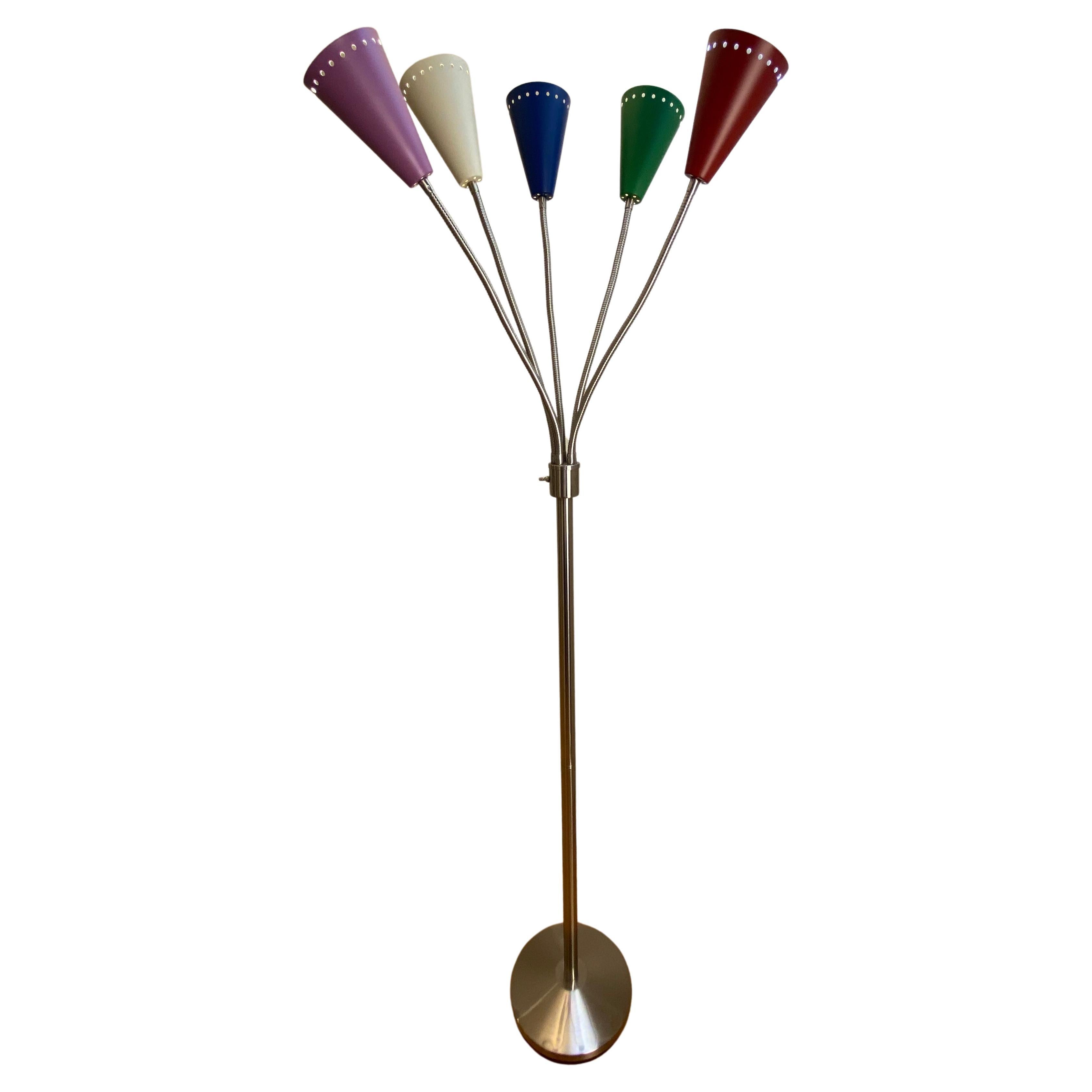 Italian Stilnovo Style Midcentury 5 Arm Floor Lamp For Sale at 1stDibs