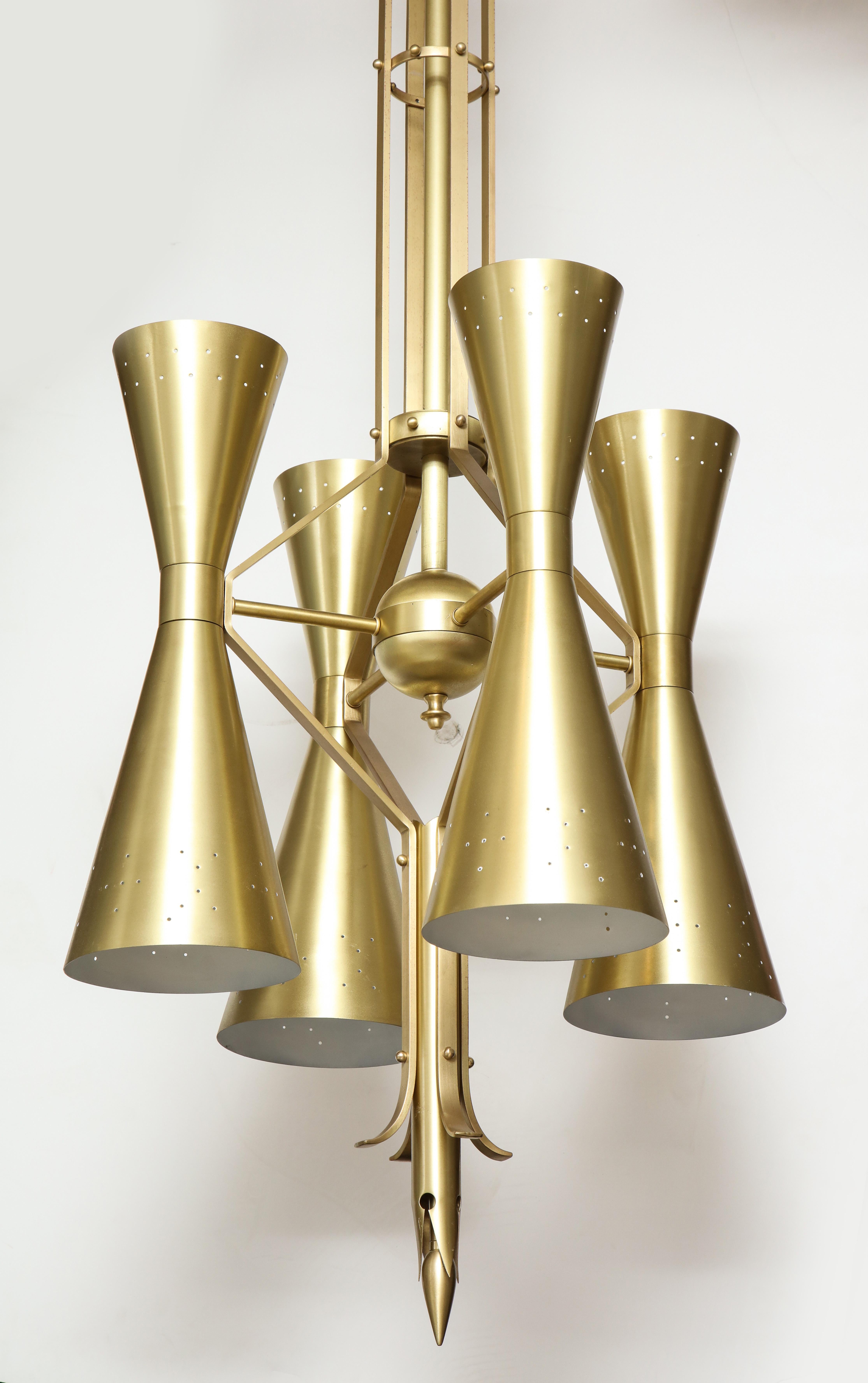 Mid-Century Modern Stilnovo Style Midcentury Italian Brass Chandelier, 2 available