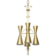 Vintage Stilnovo Style Midcentury Italian Brass Chandelier, 2 available