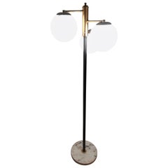 Stilnovo Style Midcentury Opaline Glass Spheres Brass Italian Floor Lamp, 1950s