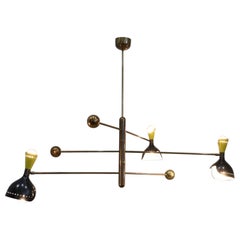Stilnovo Style Midcentury Three-Arm Brass Italian Chandelier, 1960