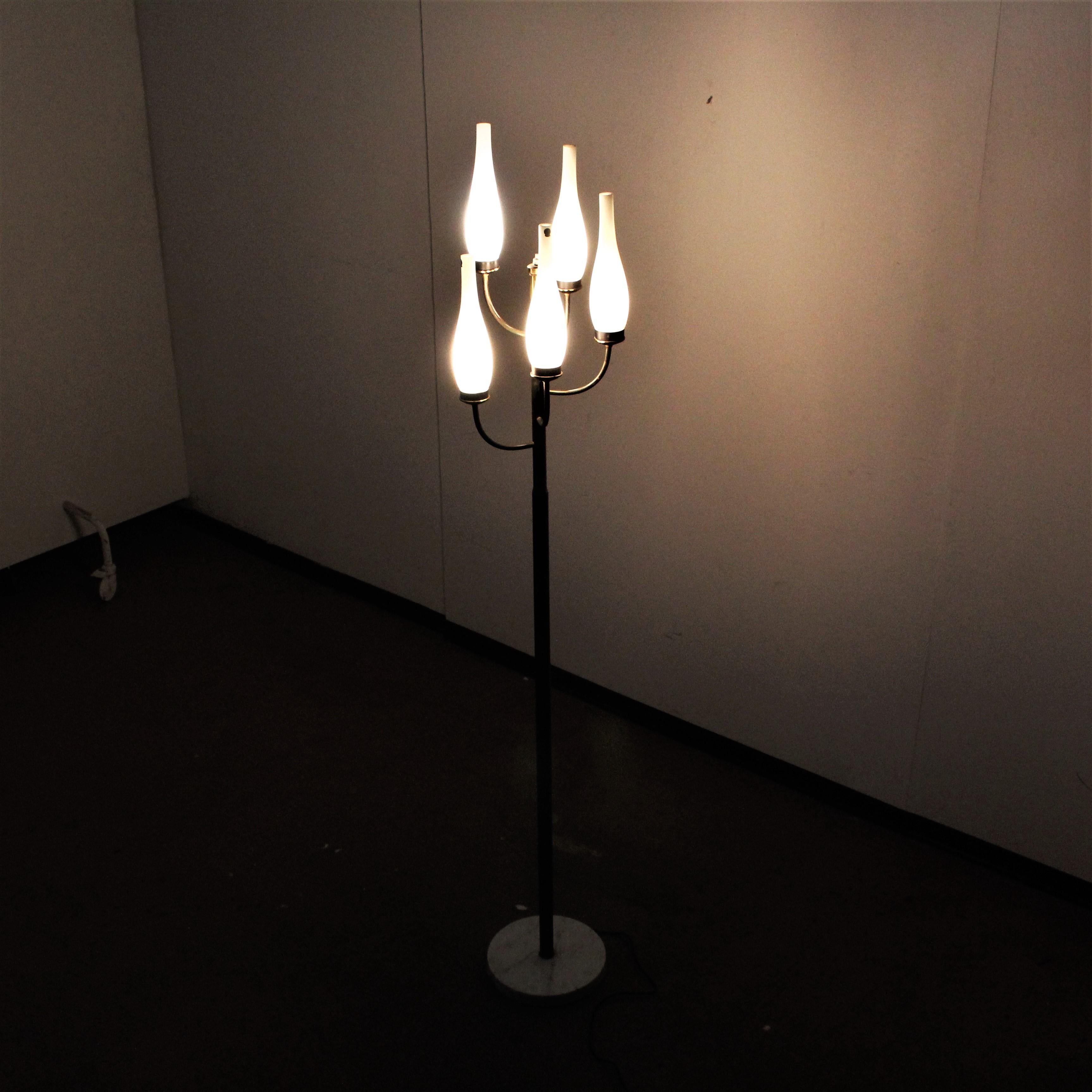 Stilnovo Style Midcentury White Opaline and Metal Floor Lamp, Italy, 1960s 13