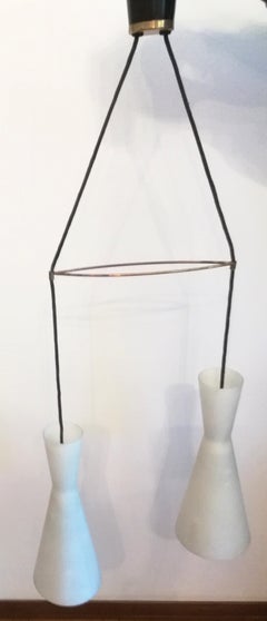 Stilnovo Style Midcentury White Opaline Glass Cones Italian Pendant