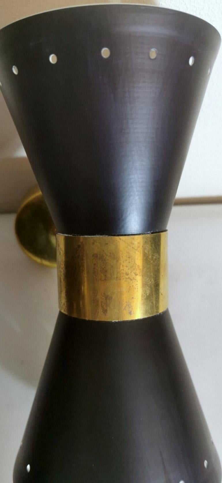 Stilnovo Style Model Diabolo Pair of Italian Black Brass Sconces, 1960 3