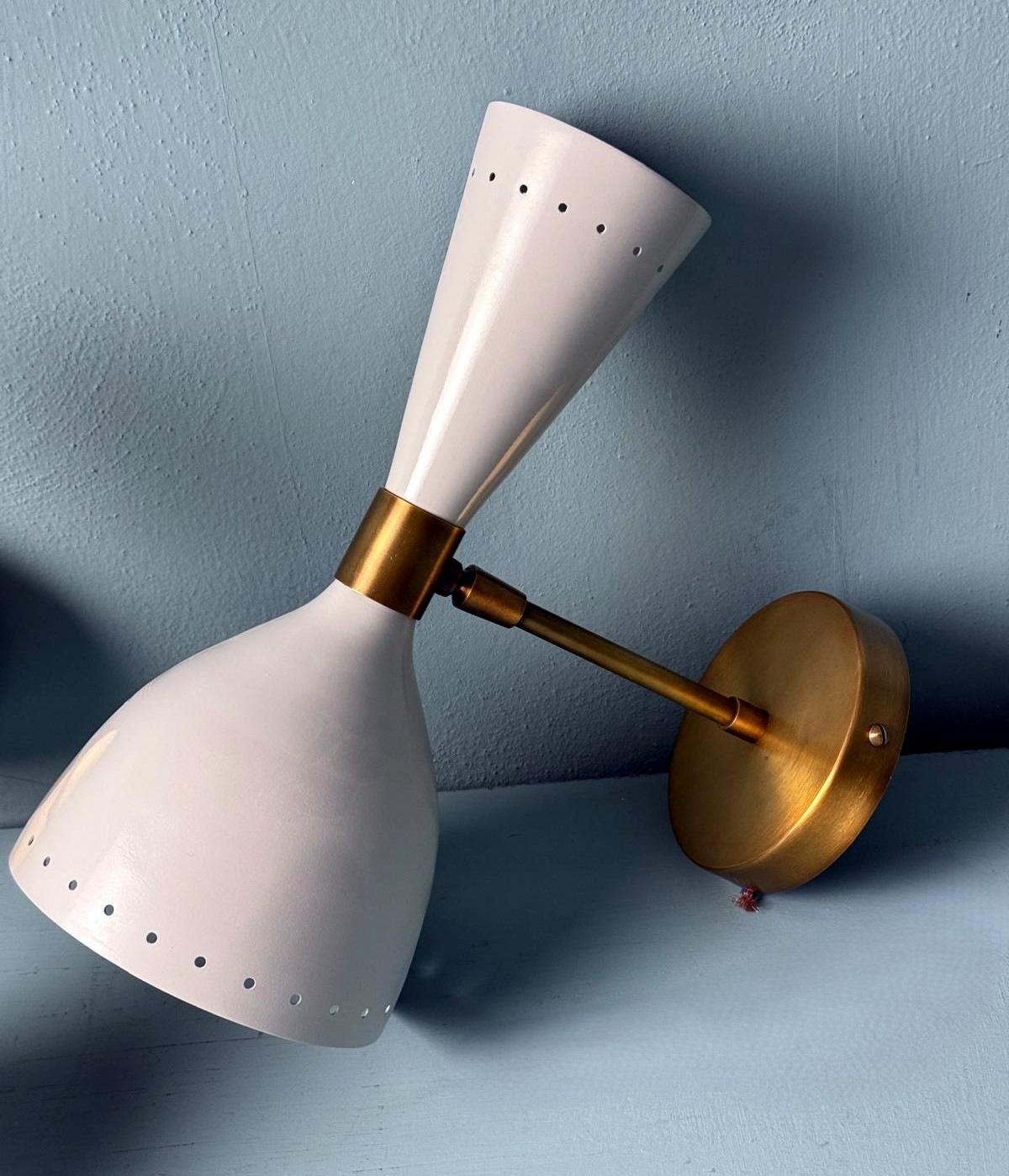 Stilnovo Style  Pair Italian Sconces Painted Metal and Brass 