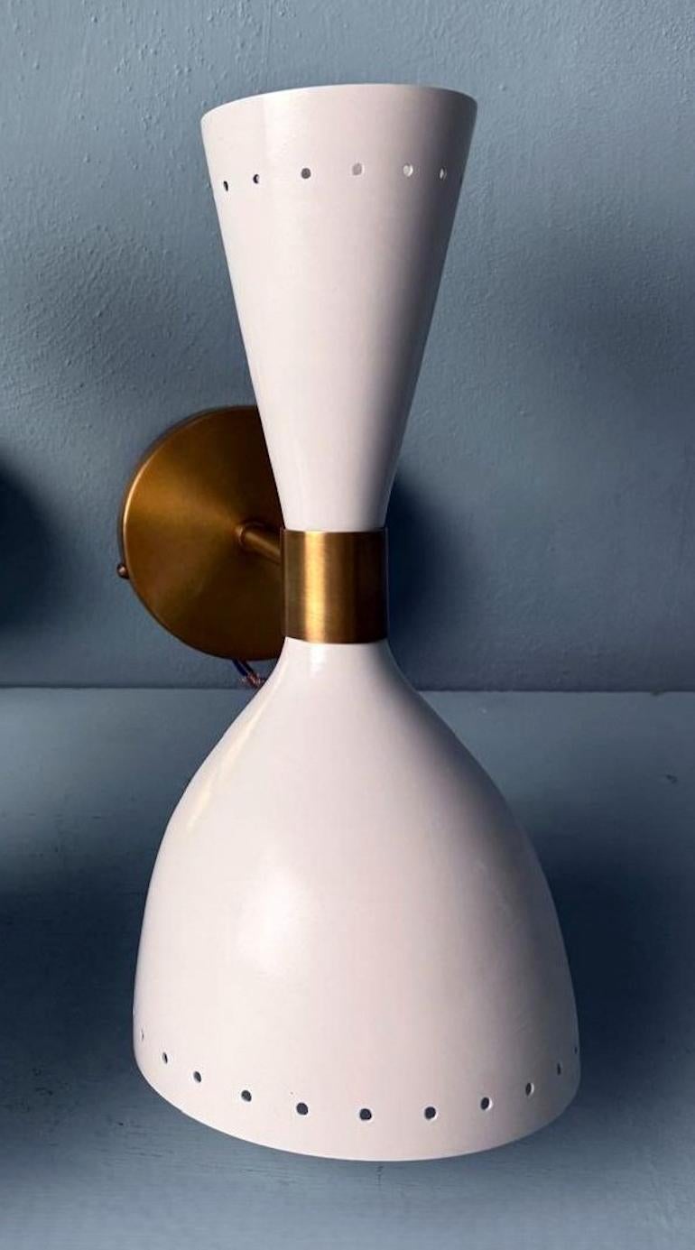 Stilnovo Style  Pair Italian Sconces Painted Metal and Brass 