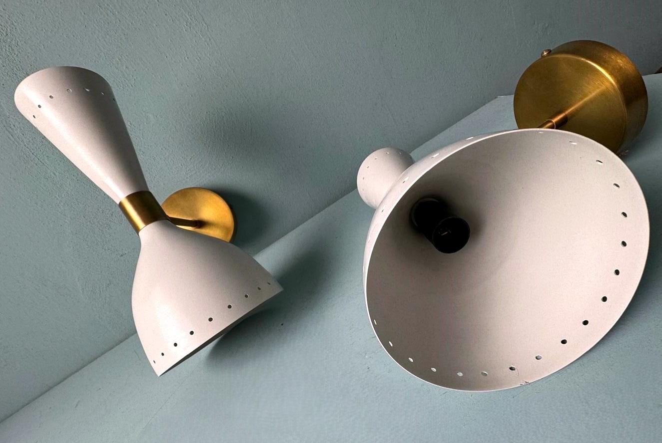 Stilnovo Style  Pair Italian Sconces Painted Metal and Brass 