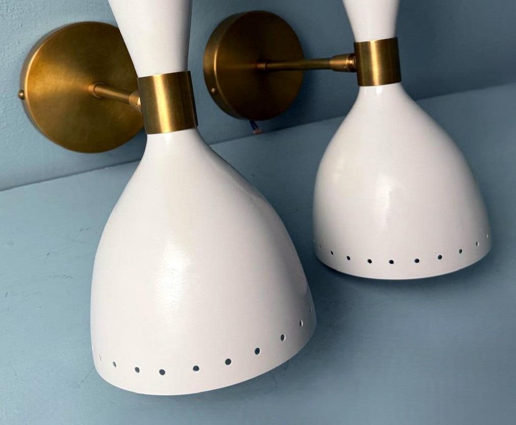 Stilnovo Style  Pair Italian Sconces Painted Metal and Brass 